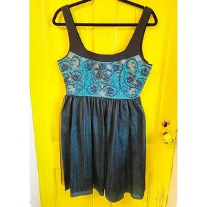 Anthropologie Embroidered Silk Dress 10 M green